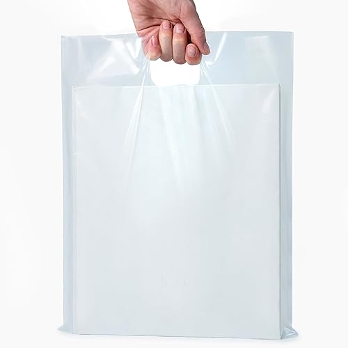 Choice Marts 100 bolsas de plástico transparente con asas de 2 mil, 12 x 15 pulgadas, bolsas de mercancía gruesas y brillantes, bolsas de compras