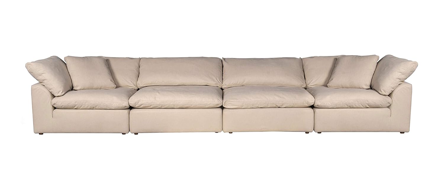 Sunset Trading Contemporary Puff Collection Slipcover Only for 44" Square Modular Couch Armless Chair, Performance Fabric Washable Water-Resistant Stain-Proof, Oversized Sofa Sectional Cover,Tan/Beige