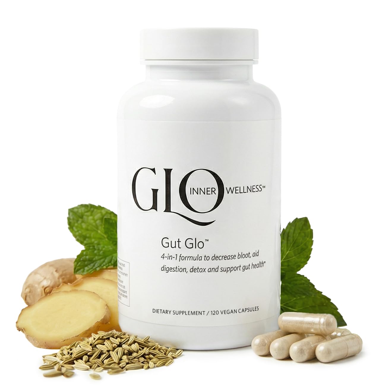 Gut Glo 4-in-1 Probiotic (16 Billion CFU) Gut Health Supplement, Digestive Enzymes, Magnesium & Organic Herbs – Ginger, Peppermint for Bloating & Constipation R