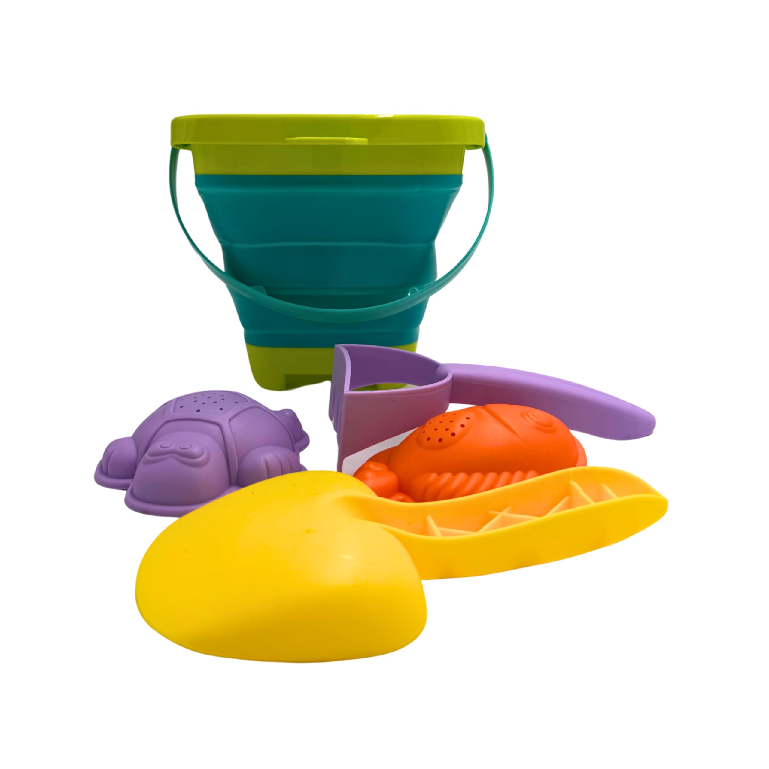 Sand & Beach Toys Set For Kids - Collapsible Bucket And Spade Beach Set Kids - Sand Pit Toys - Folding Bucket & Shovel Kit, Camping, Pool & Outdoor Play - 6 Pieces (Green)