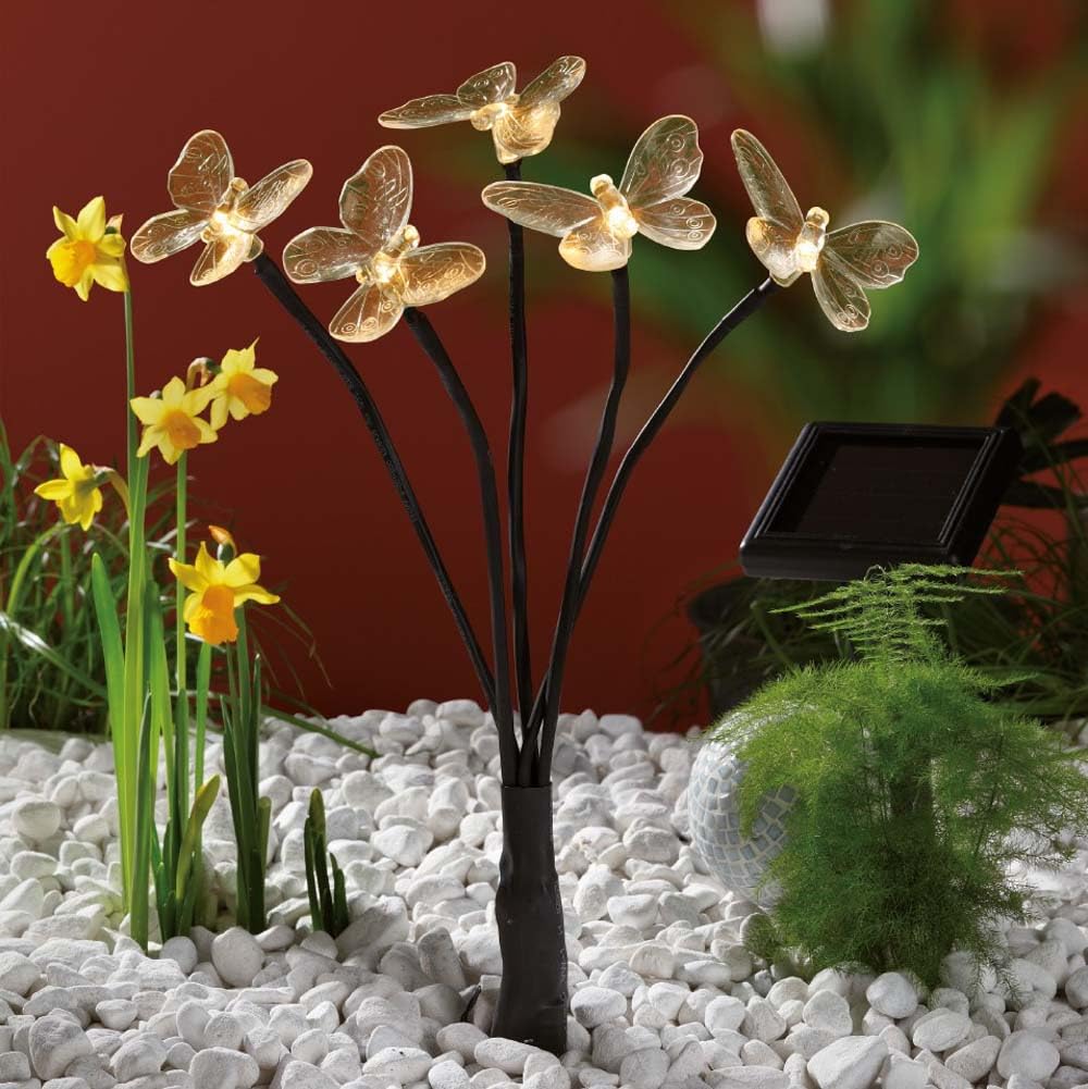 hellum Schmetterling solar, Solarlichter für außen mit 5 warmweiße LED, solar Schmetterlinge Erdspiess, Solarlampen für außen Garten, LED Lampe mit Gartenstäben 350142