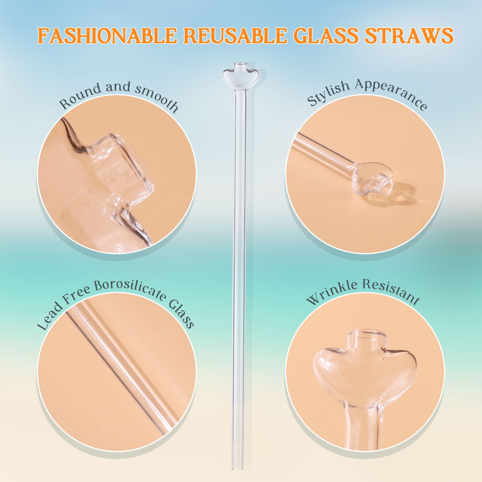 BUSOHA Anti Wrinkle Straw 2pcs, Reusable Glass Straw for Stanley Cup