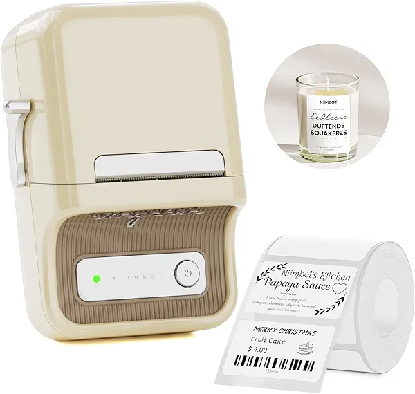 NIIMBOT B21 Label Maker, Thermal Label Printer, Portable Inkless Label Makers for Home/Office/Business, with 1 Pack 50x30mm White Label, Compatible with iOS & Android, (White)