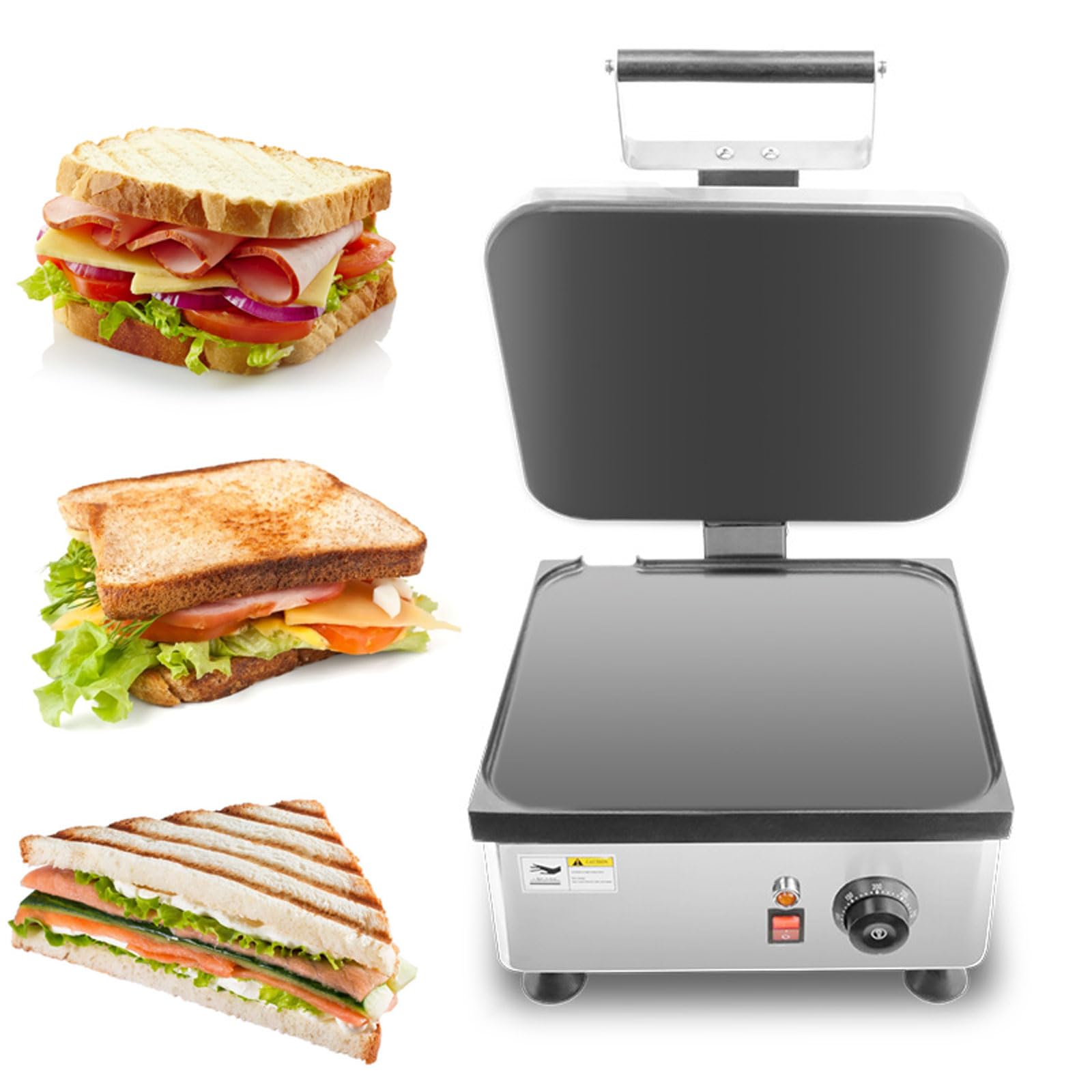 Machine à sandwich commerciale 2150 W, machine à panini portable en acier inoxydable avec contrôle de la température, revêtement antiadhésif, pour restaurants, snack-bars, food trucks, cafétérias
