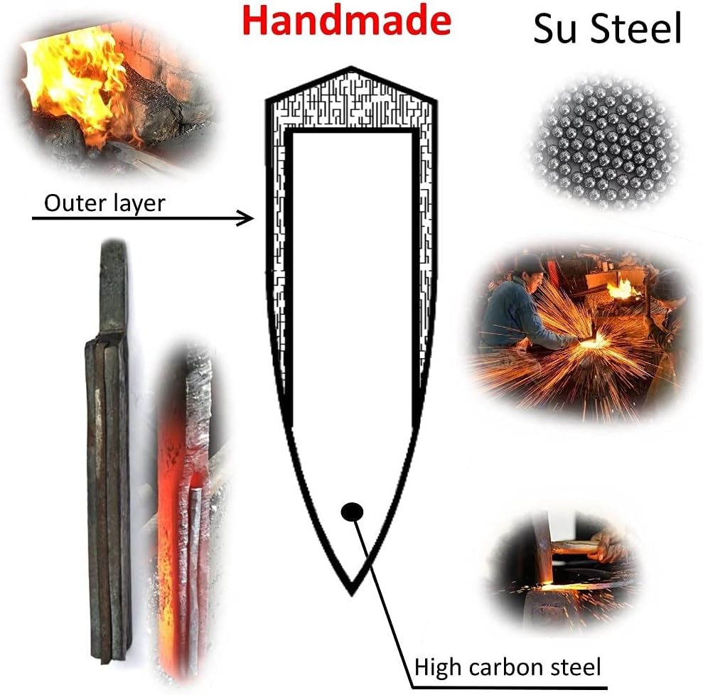 MAYiT Meat Cleaver Knife, Kitchen Full Tang Chef Knife Handmade Forged High-carbon Clad Steel Kitchen Knives Cleaver Filleting Slicing Broad Butcher knife