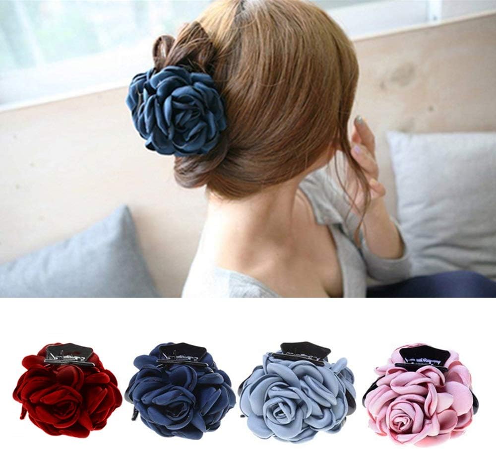 4 Pcs Large Hair Clamp Fabric Flower Claw Hair Claw Jaw Clips Hair Clamps for Women Girls Fashion Accessories Headwear