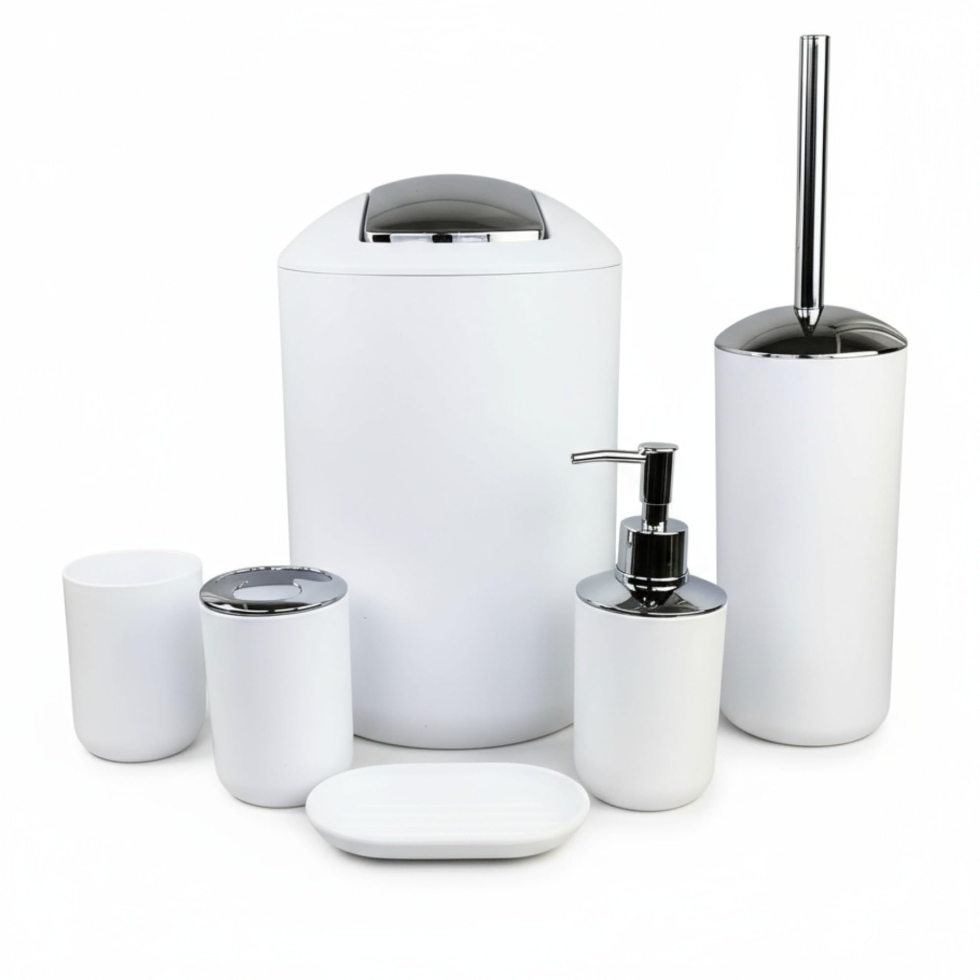 Juego de accesorios para el cuarto de baño GMMH blanco con dispensador de jabón y escobilla