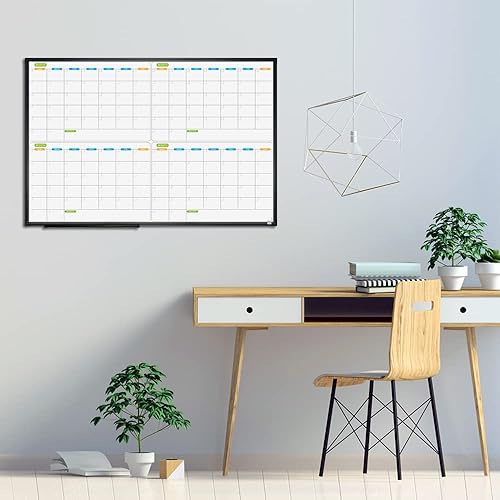 Miniatura 4 de JILoffice Calendario magnético de borrado en seco, pizarra blanca de 4 meses, 36 x 24 pulgadas, marco de aluminio negro, tablero montado en la pared