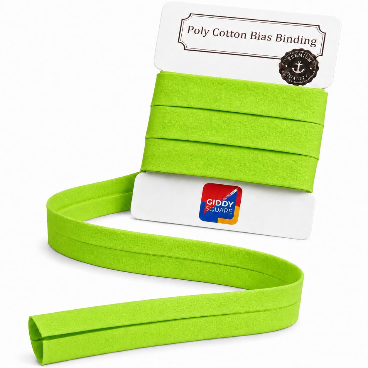 Lime Green Bias Binding Tape 25mm 1 Inch 3 Metres - Pre-Folded Single-Fold Poly Cotton Bias Binding for Sewing, Quilting & Dressmaking - Machine Washable - Giddy Square