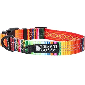Leashboss Patterned Reflective Dog Collar, Pattern Collection, Colorful Dog Collar with Triple Reflection Threads for Small, Medium and Large Dogs (Medium 13.5