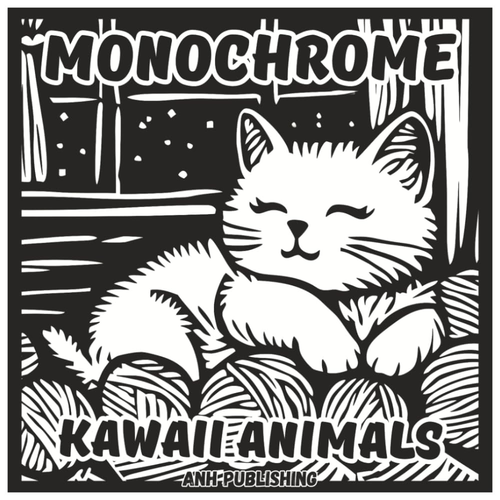 Monochrome Kawaii Animals: Fun Single Color Coloring Book For Adults & Seniors: Cute Animal Designs for Relaxation, Stress Relief & Creative Mindfulness (Monochrome Series)