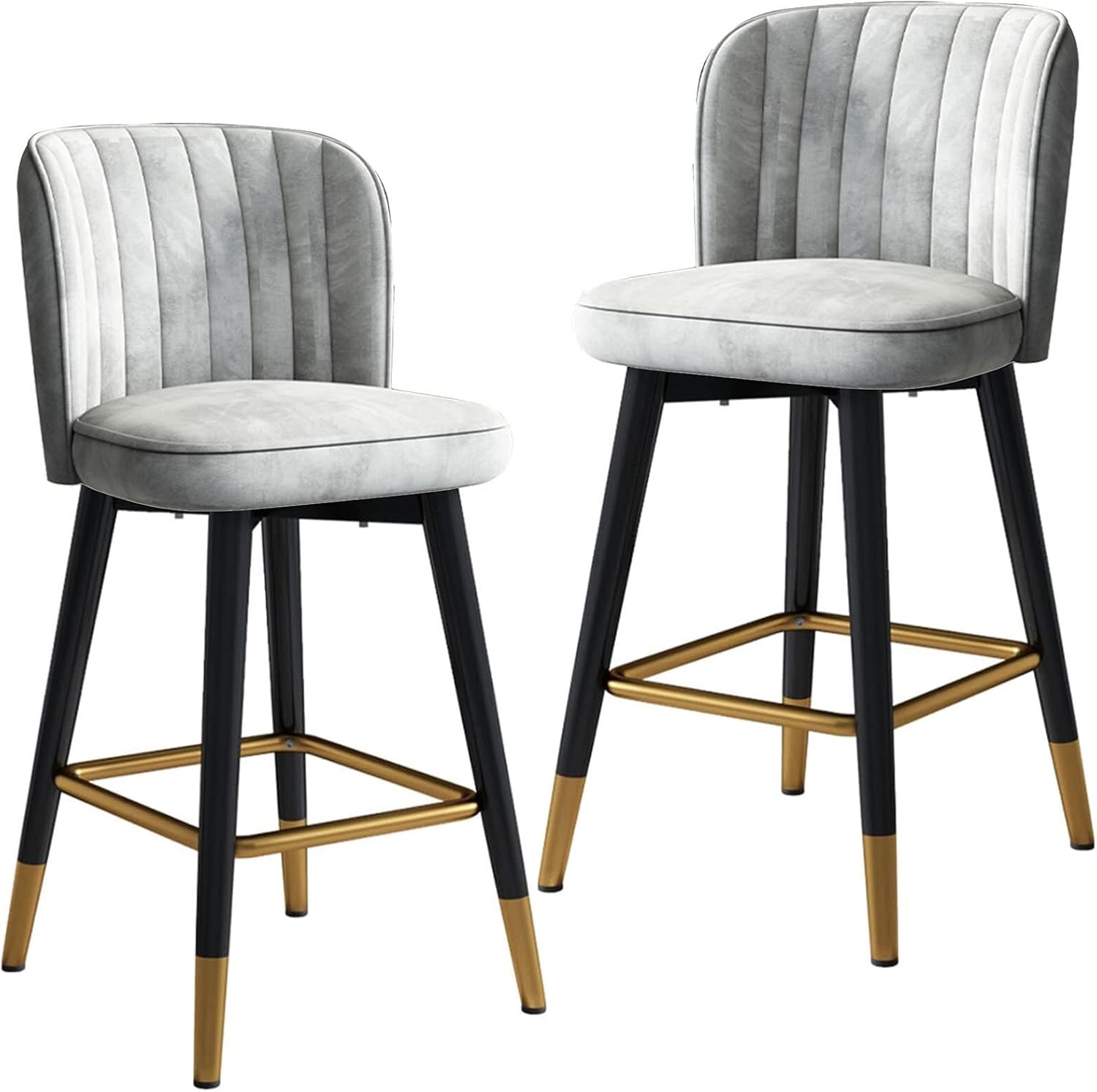 Counter Stool Black Velvet Swivel Highchair Bar Stools Set of 2