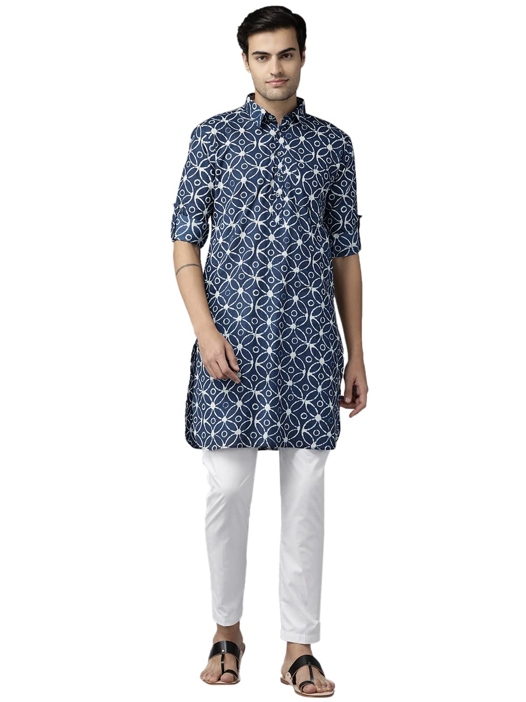 See Designs Men Blue Regular Pure Cotton Pathani Printed Men's Kurta_Sdpkt1139Xxl