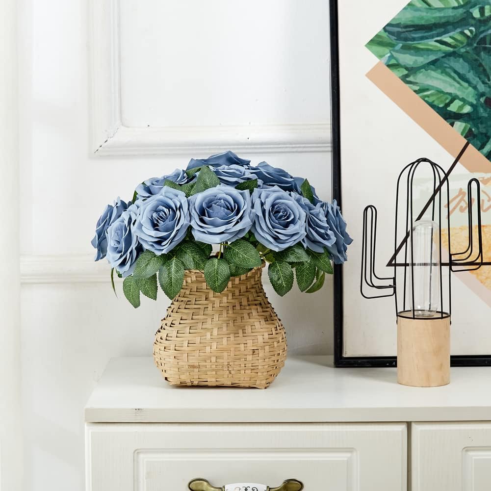 Roses Artificial Flowers Artificial Roses Fake Rose Silk Rose Fake Flowers with Stems for DIY Wedding Bouquets Party Tables Centerpieces Floral Arrangements (16, Dusty Blue) - Image 5