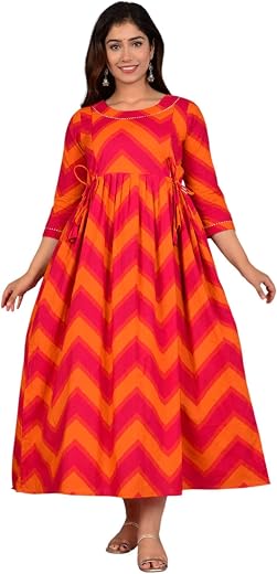 Vivan Enterprises Women's Pure Cotton Maternity Gown Dress | A-line Feeding Kurti | Red Kurtis for Women &amp; Girls