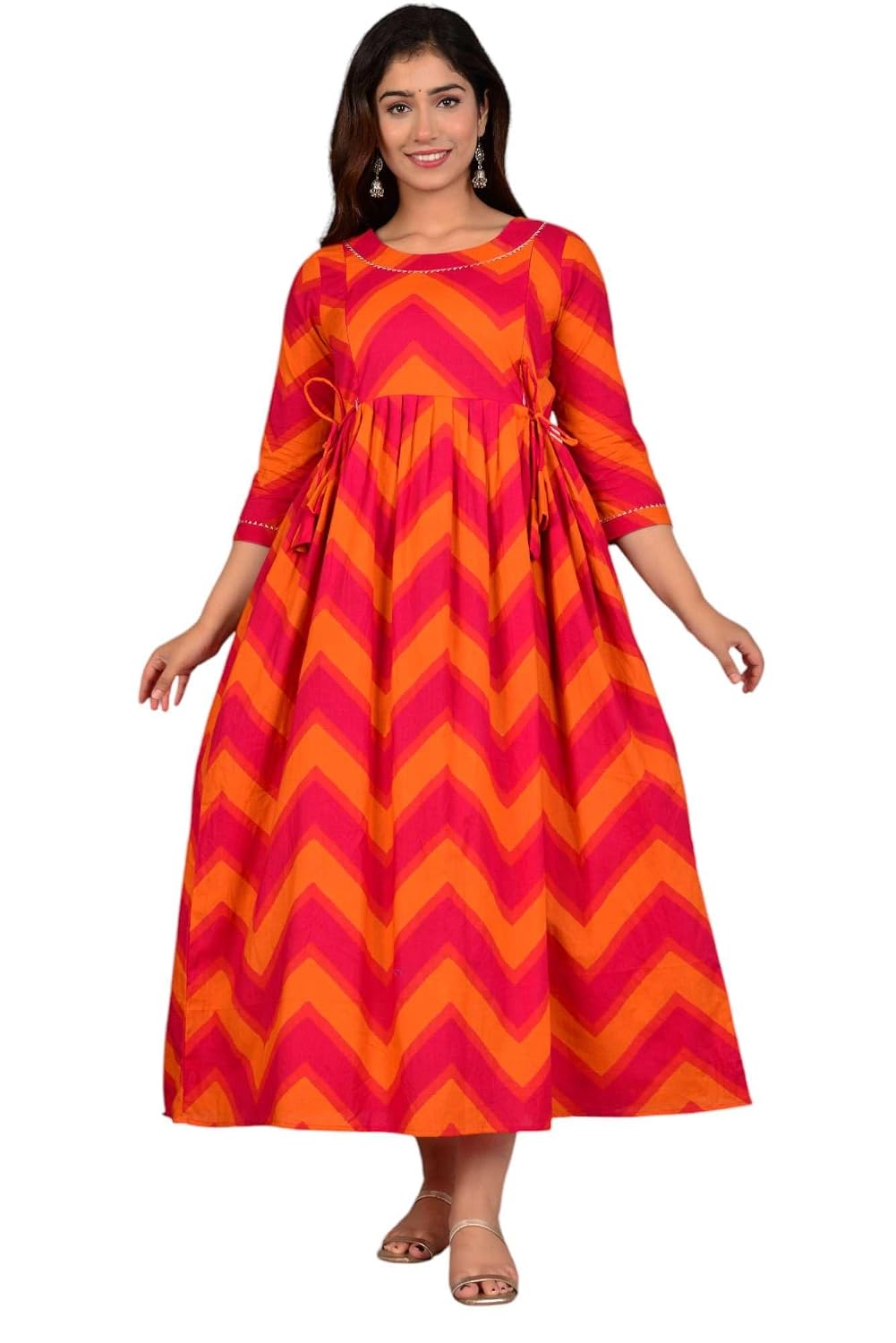 Vivan Enterprises Women's Pure Cotton Maternity Gown Dress | A-line Feeding Kurti | Red Kurtis for Women & Girls