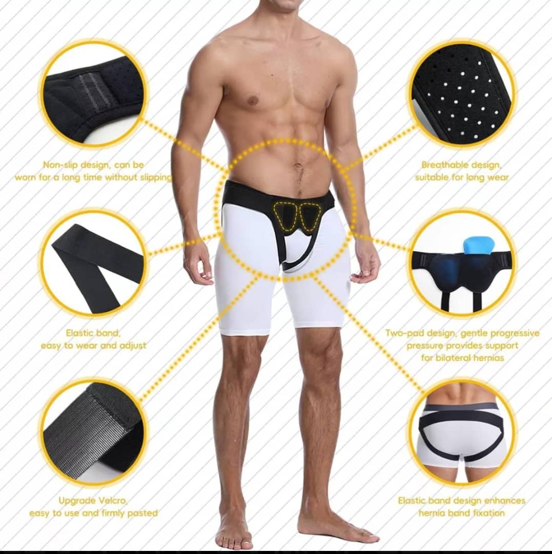 BeFit24 Leistenbruchgürtel für Männer mit 2 medizinischen Silikoneinlagen | Leistenbruch Herniengürtel Herren Bruchband komfortabel diskret elastisch PU-Polster Größe L verstellbar (90–105 cm)