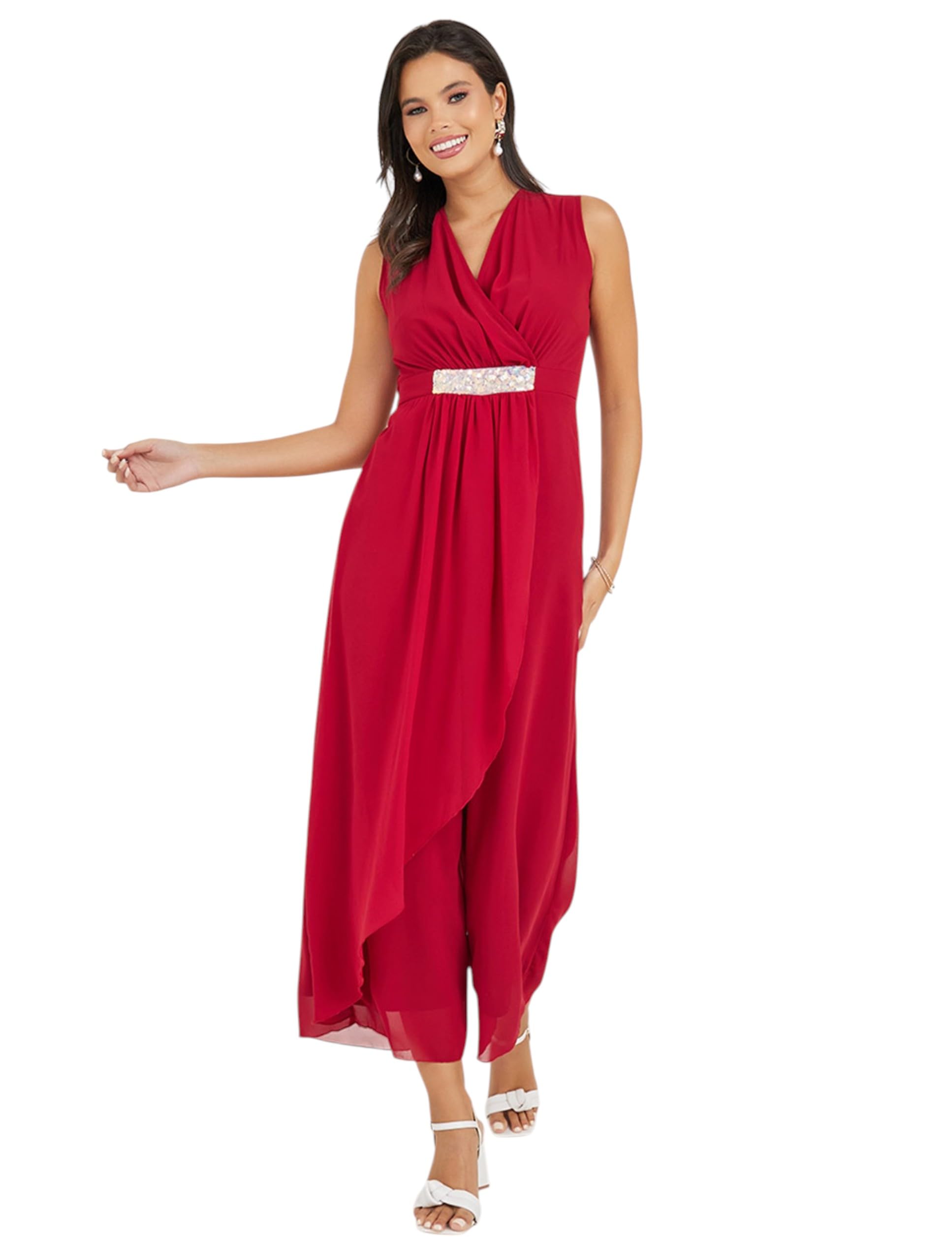 miss chase Women's V-Neck Sleeveless Wrap Regular-Length Jumpsuit-picture-30
