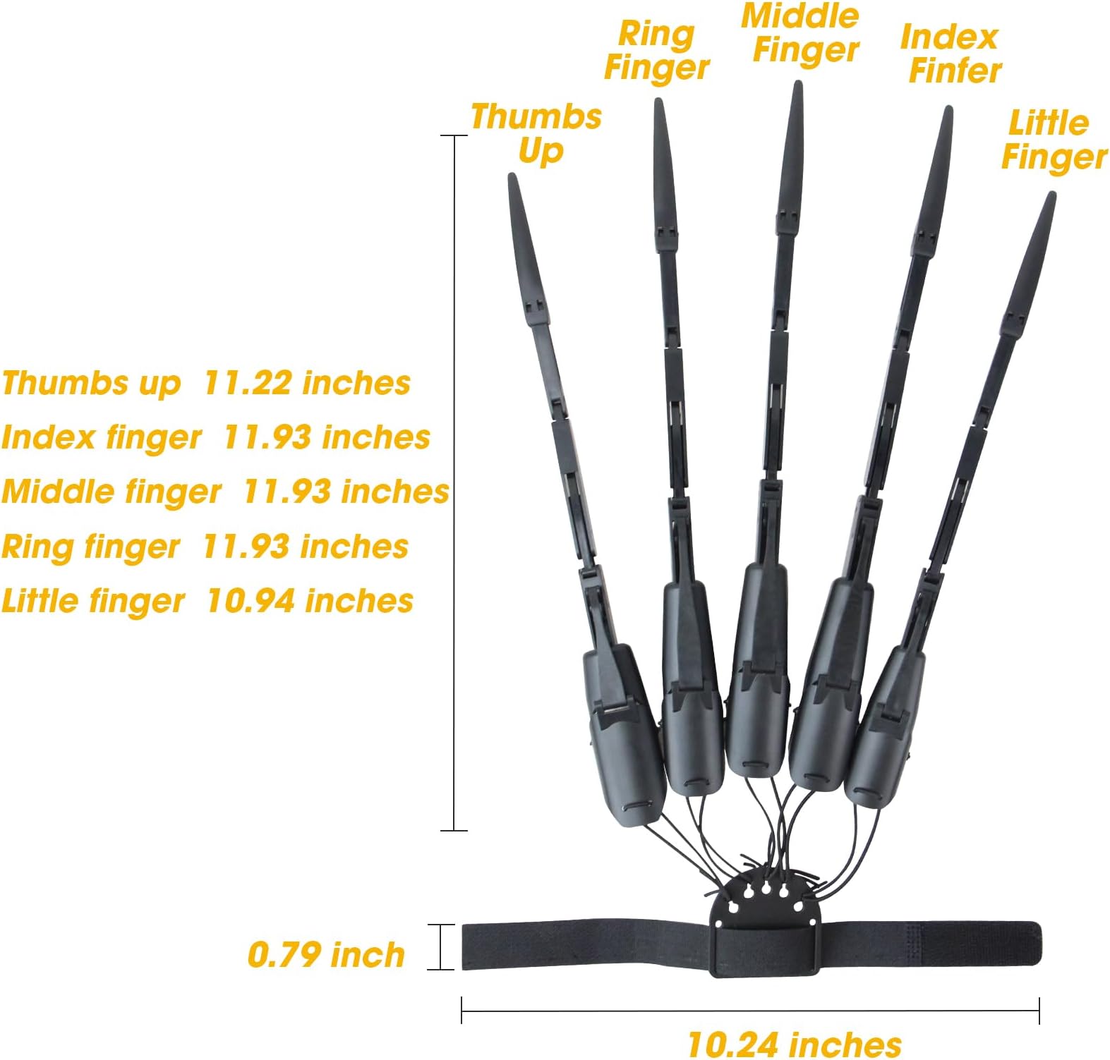 New Articulated Finger Extensions with Protective Glove, Halloween Articulated Fingers with Fingernails, Long Finger Claw with Gloves, Scary and Flexible Skeleton Claws Hands (Black+Black nail)