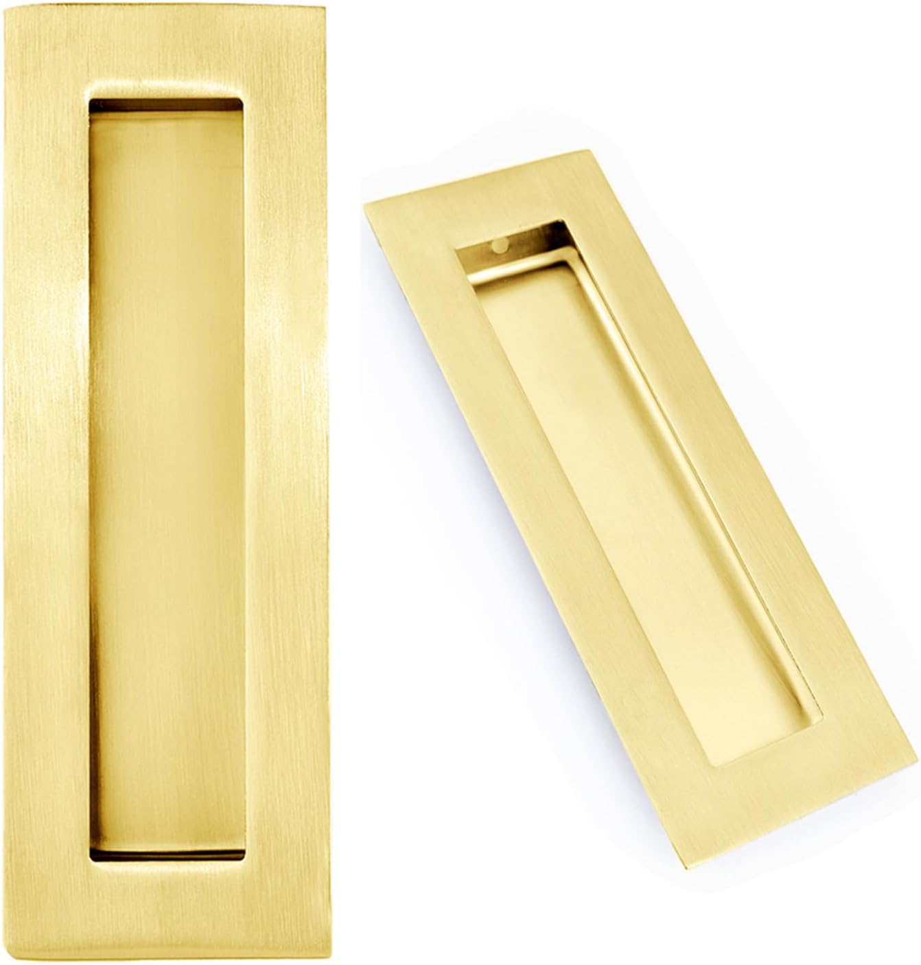 Dontay Sliding Pocket Door Flush Handles,Recessed Finger Pulls for Closet/Barn Doors, Stainless Steel Cabinet Hardware for Drawer Wardrobe(2 Pack,4.72 Inch,Satin Brass)