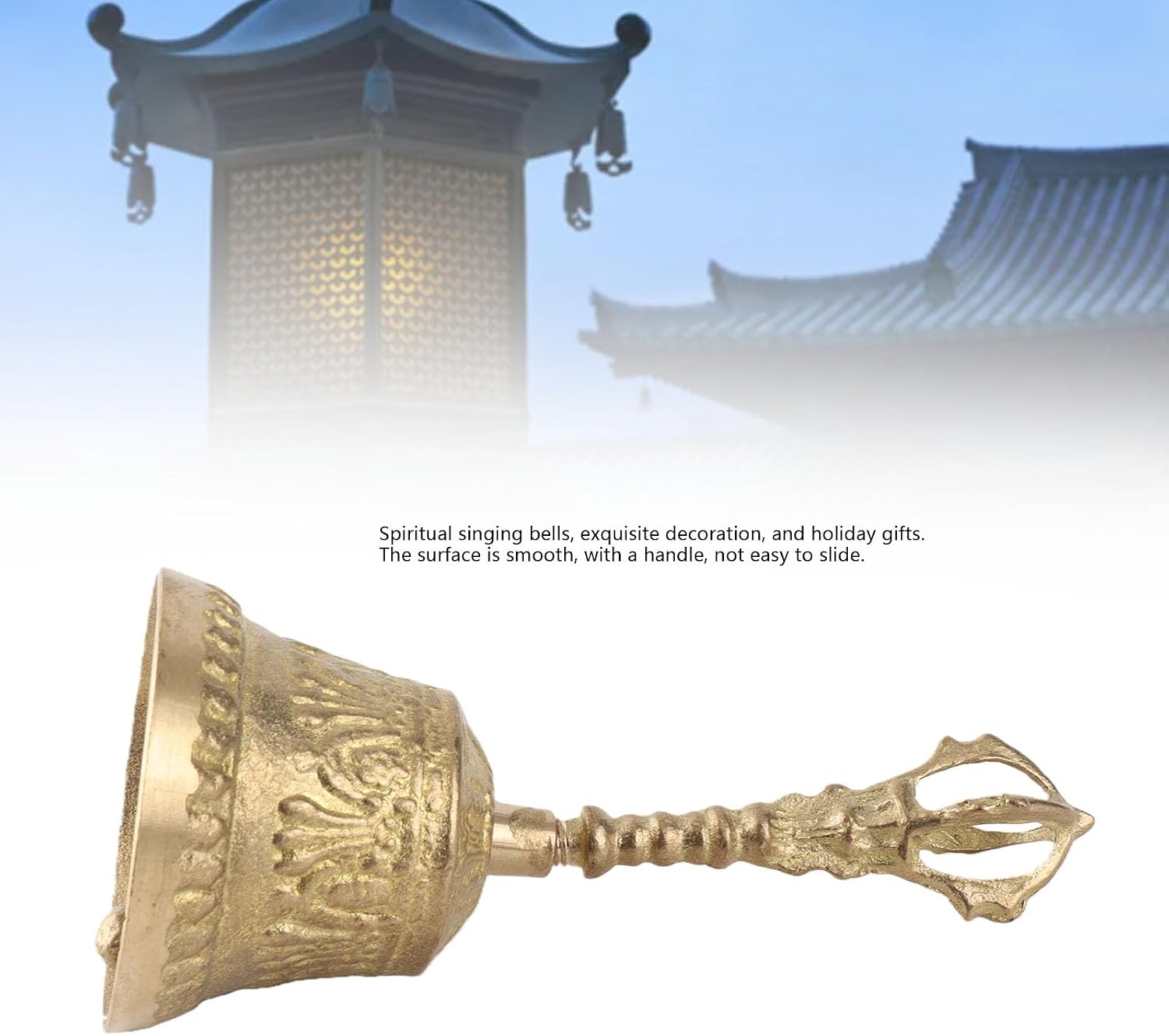 Brass Hand Bell, 7.6×16.5cm Tibetan Buddhist Meditation Bell Antique Buddhist Call Handbell for School Reception Dinner Shop Hotel Service Home Decoration