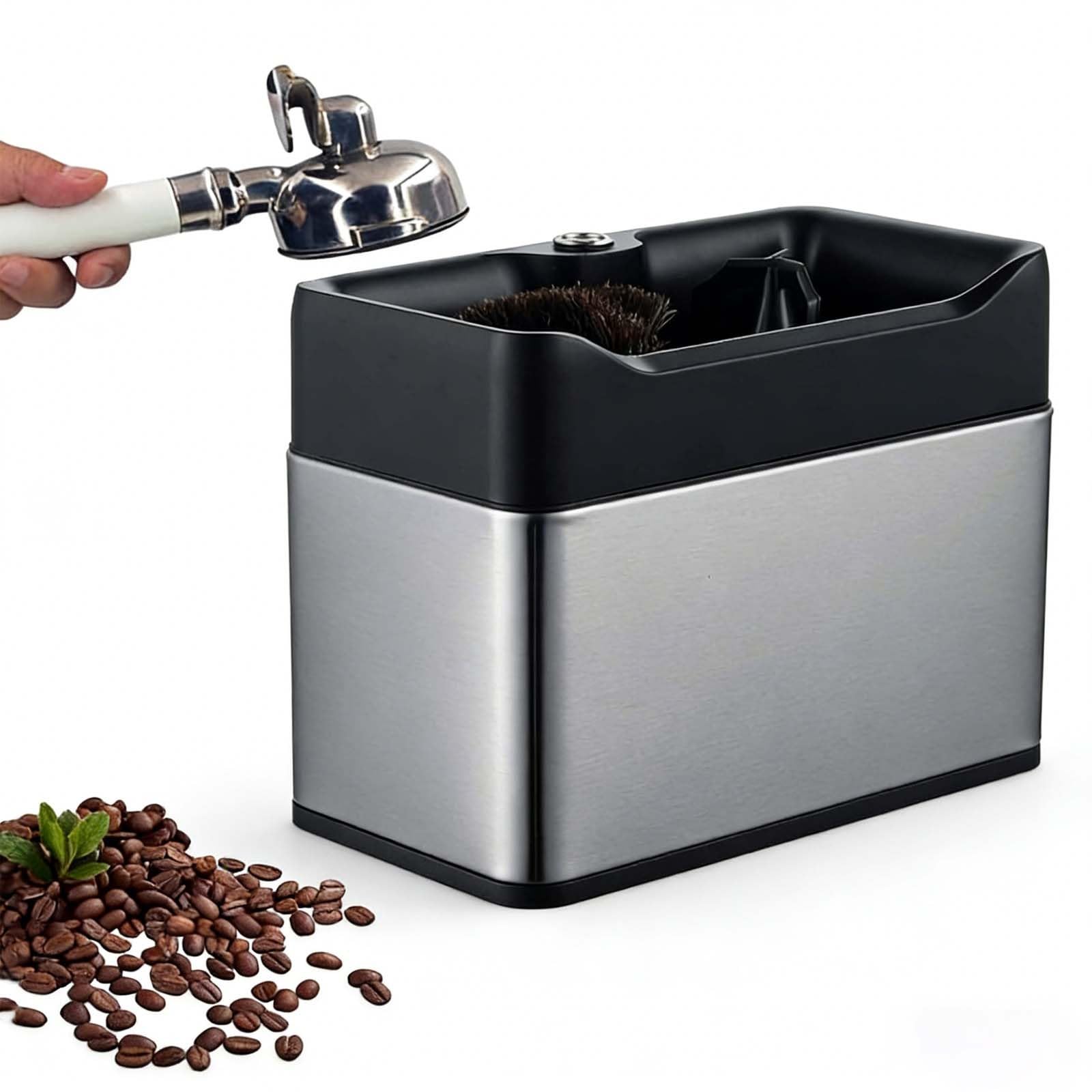 Limpiador De Pastilla De Espresso, Caja De Golpes Expresso Eléctrica, Máquina Limpiadora Automática De Portafiltros, Doble Cepillo Para 58mm/51mm, 3 Rascadores, Para Restaurante(Silver)