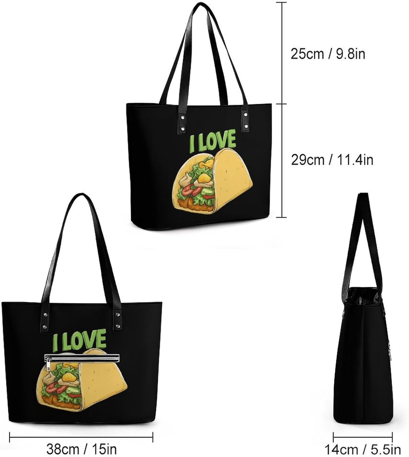 I Love Tacoes Food Mexico Womens Handbag Leather Tote Bag Shoulder Bag for Office Travel
