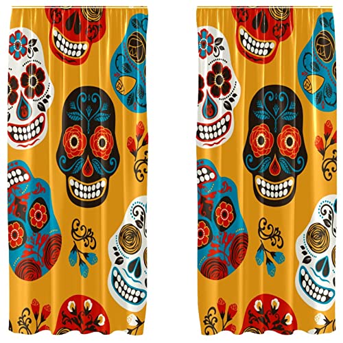 Cortinas de calavera gótica con acabado elegante de flores de 55x84" 2