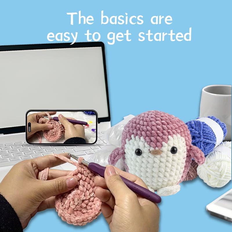 Jeslon Crochet Starter Kit - Beginners Crochet Knitting Kit with Step-by-Step Video Tutorial - Learn to Crochet for New Craft Lovers - Amigurumi Animals Creative DIY Gift for Kids - Grey Penguin - Image 3