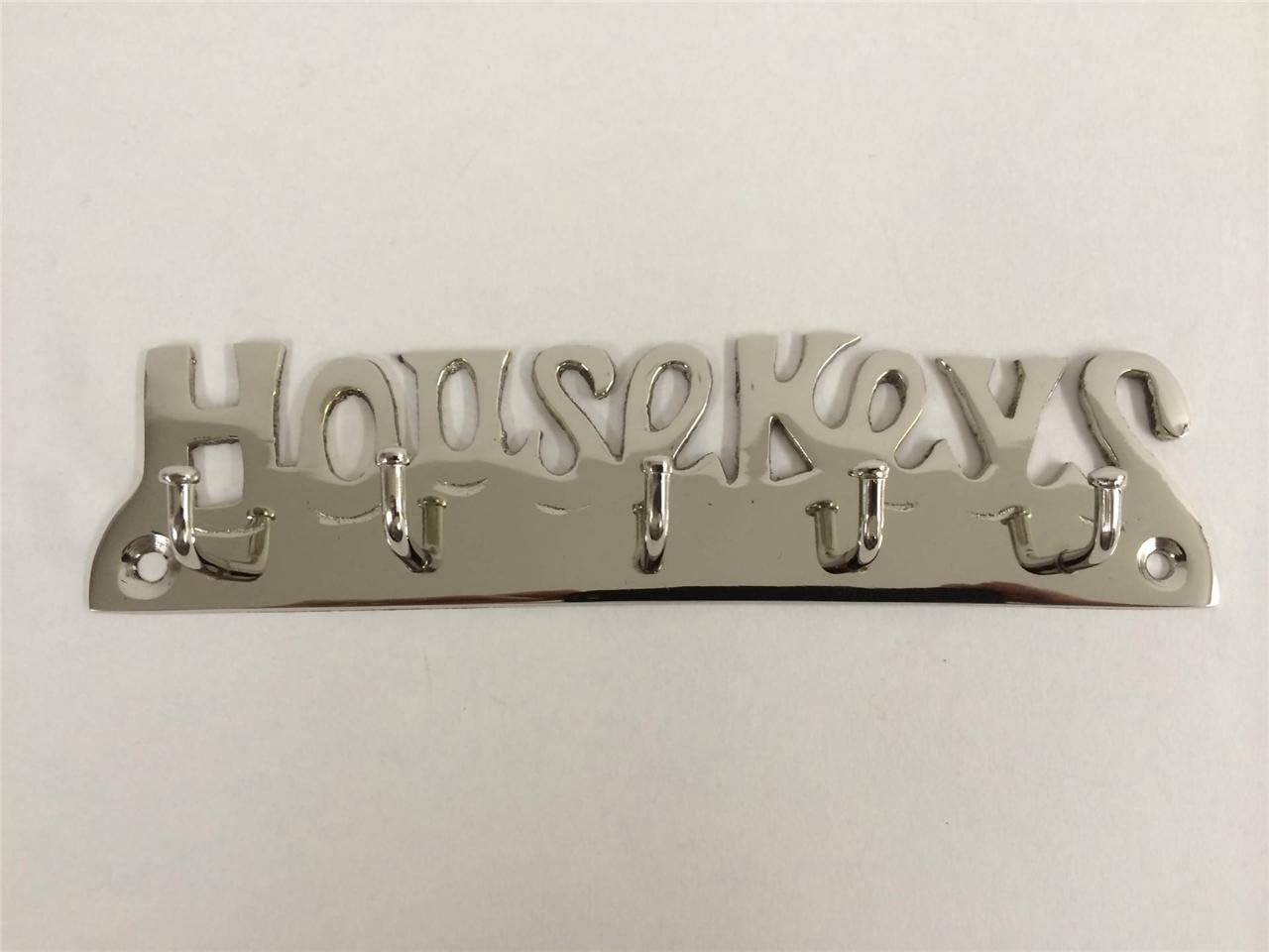 Shiny Nickel Plated Solid Brass House Keys Key Hook 5 Hooks Wall Mounted Holder Rack Including fixings