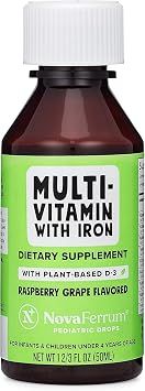 NovaFerrum Delish | Vegan Multivitamin with Iron for Infants, Toddlers & Kids | Immune Support | Organic Plant-Based D-3 | Gluten Free | Vegan Verified | Sugar Free | 1.69 Fl Oz (50 mL)