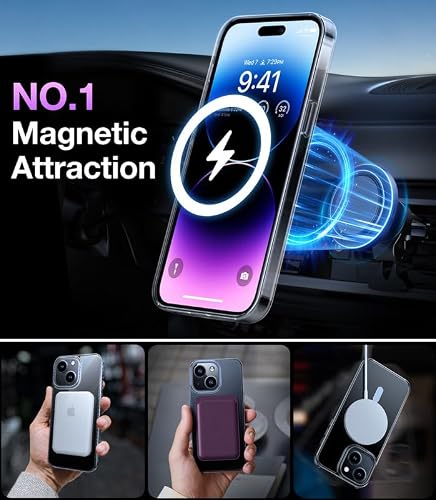 TORRAS Magnetic Shockproof for 14/for 13 Case, Military Grade Drop Protection, Fit for MagSafe, Hard PC Anti-Scratch Case for 13/14 Case, Anti-Yellowing Diamond Clear