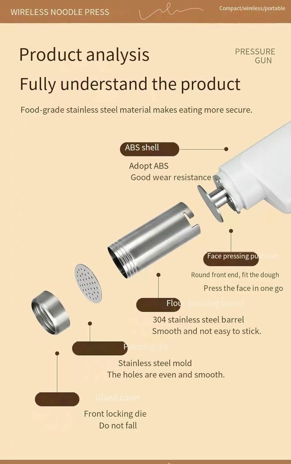 Handheld Electric Noodle Press - Automatic 304 Stainless Steel Noodle Maker for Home Use