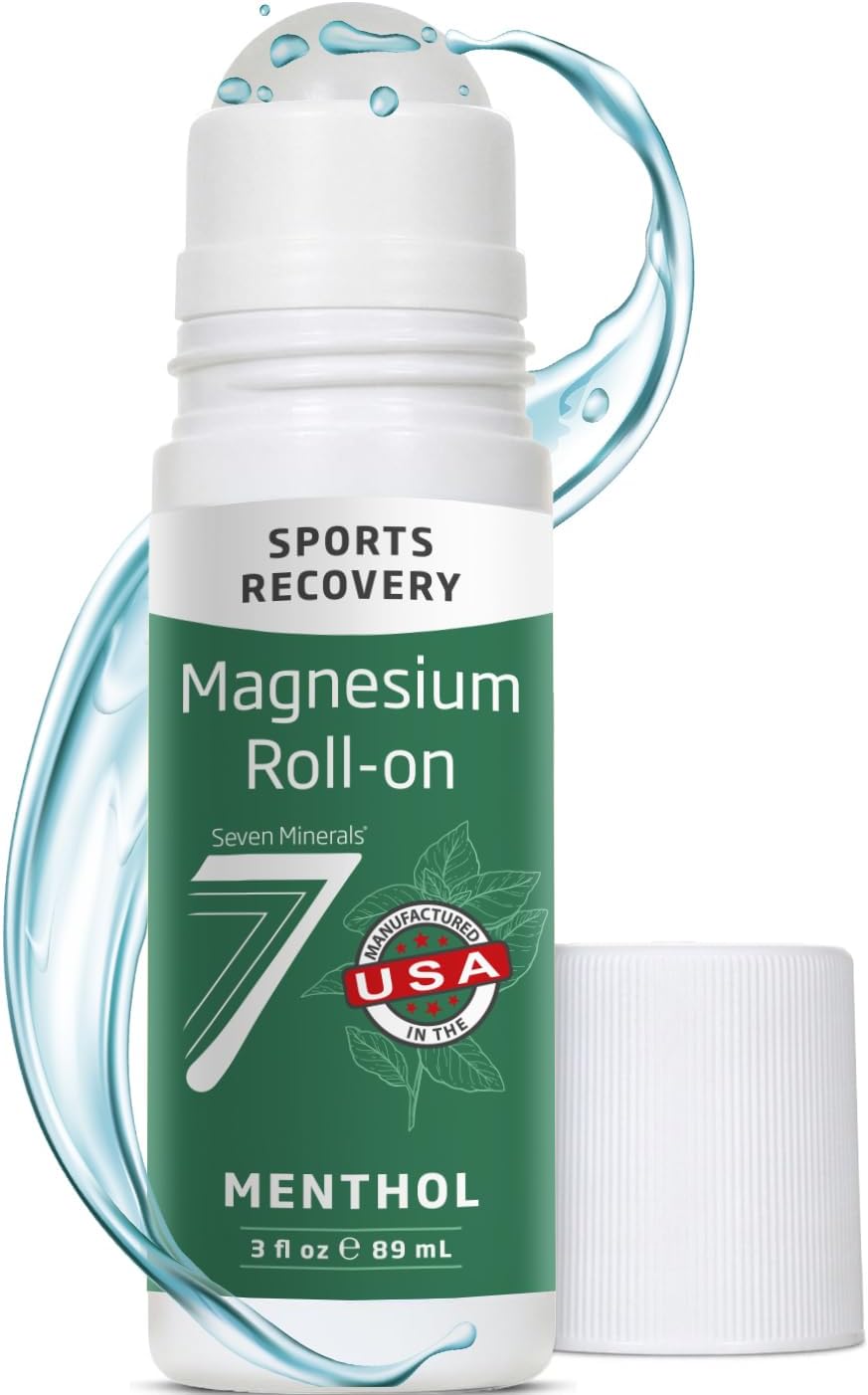 Seven Minerals Magnesium Roll On Stick with Menthol for Pain Relief – Cooling Magnesium Oil for Sports Recovery, Sore Muscles, Backache – Fast Acting – All Natural Alternative, 3 Fl Oz