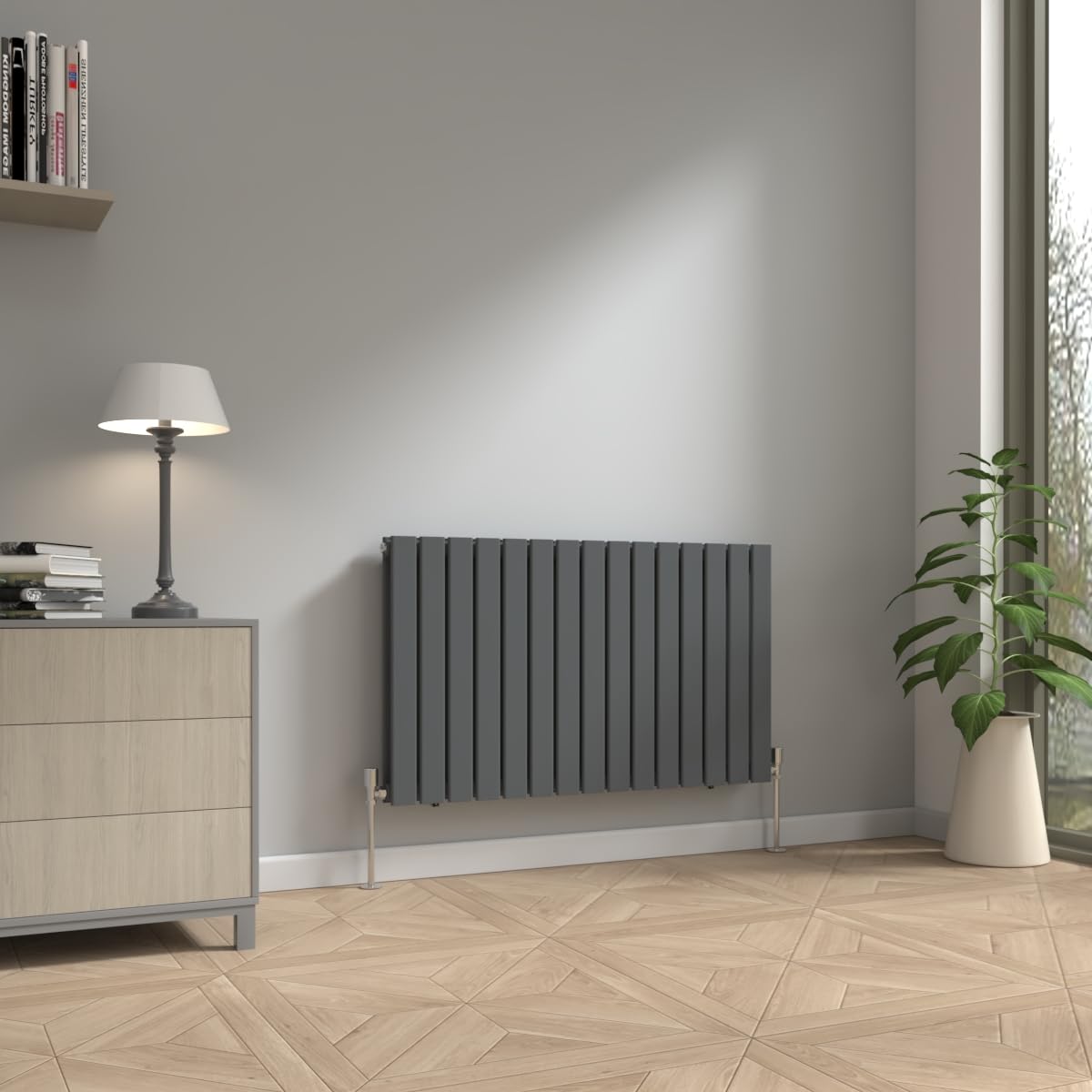 Nrg Anthracite 600 X 1020Mm Horizontal Column Designer Radiator Double Flat Panel Heater Central Heating Rads