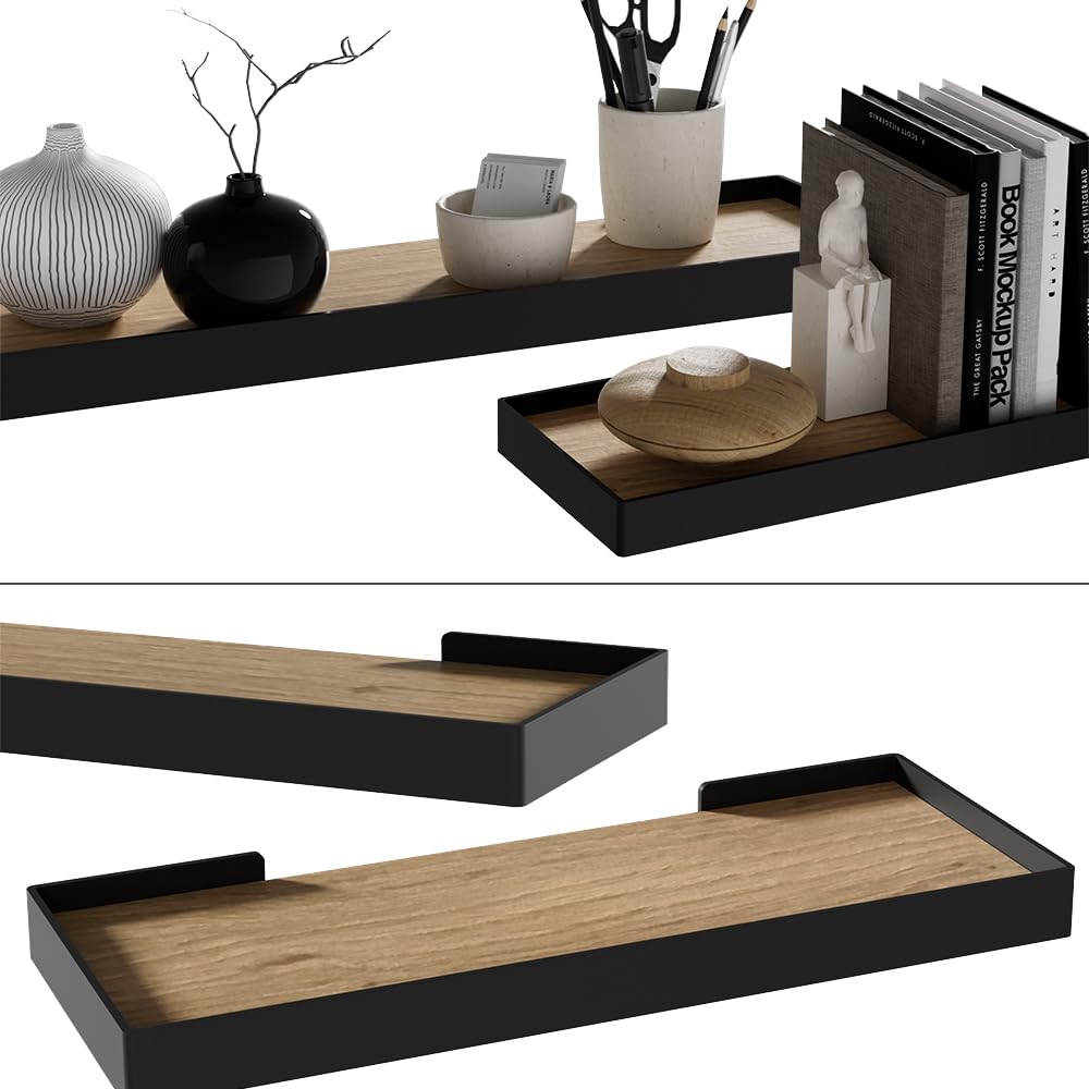 Vicco Estante de Pared Erni, Negro/Roble, 60 x 3 cm Lote de 2, para almacenar y presentar Objetos