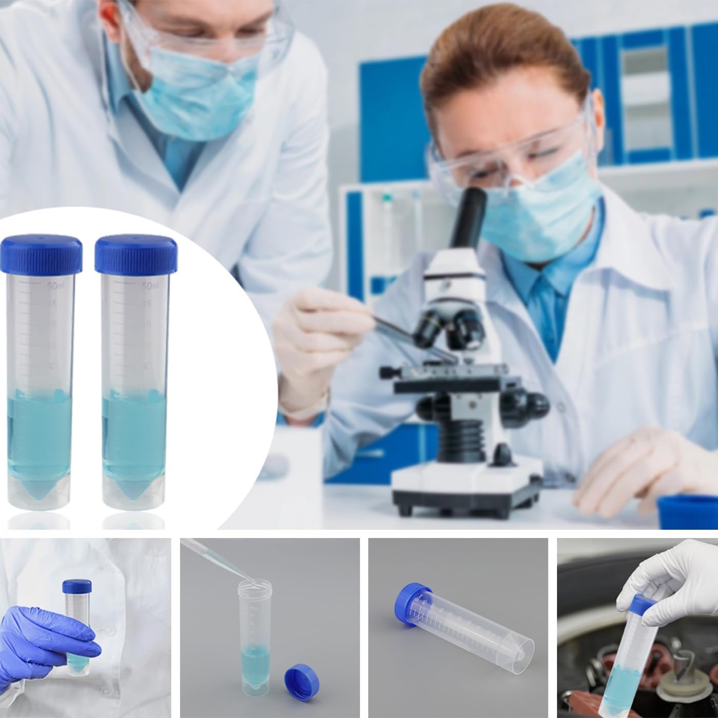 50 ML bleu Tube a Essai Plastique Tube,Tubes à Essai Gradués,Tube à Échantillons avec Bouchon à Vis,Cryotubes En Plastique Laboratoire Tube Centrifugeuse Fond Plat 20 Pièces