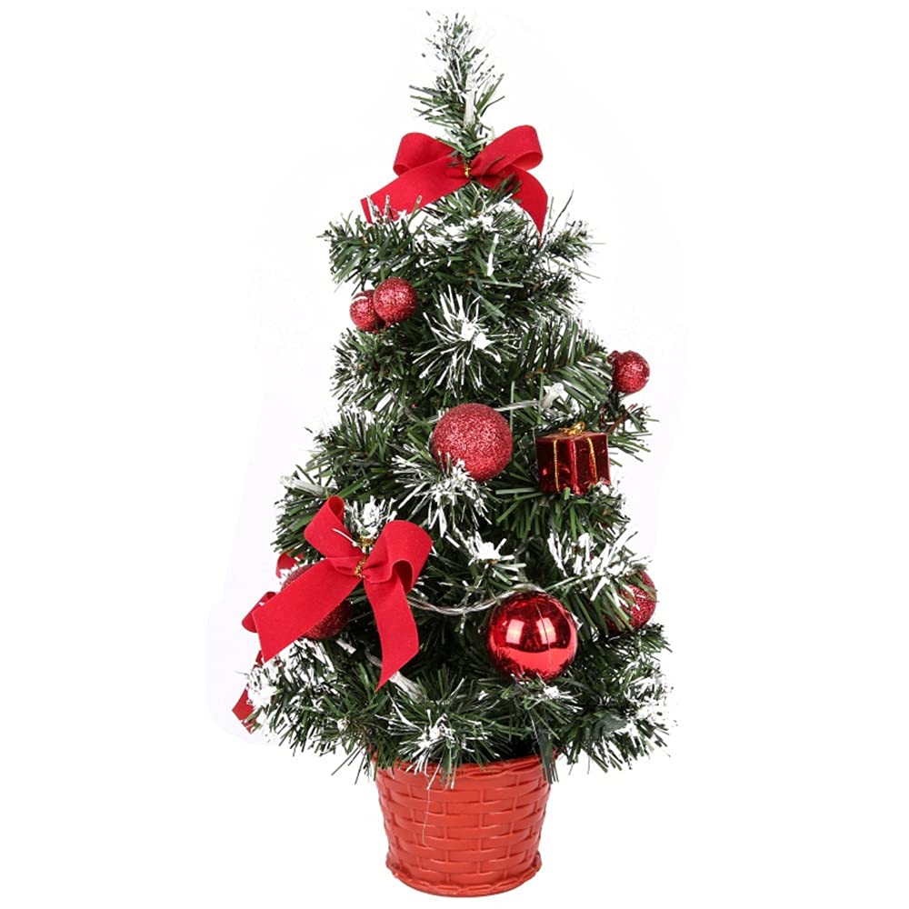 Mini Christmas Tree with Lights, 40CM Battery Powered Desktop Tabletop Christmas Tree, Pre-Lit Christmas Trees Desktop Ornaments for Xmas, Home, Table Decor (Red)