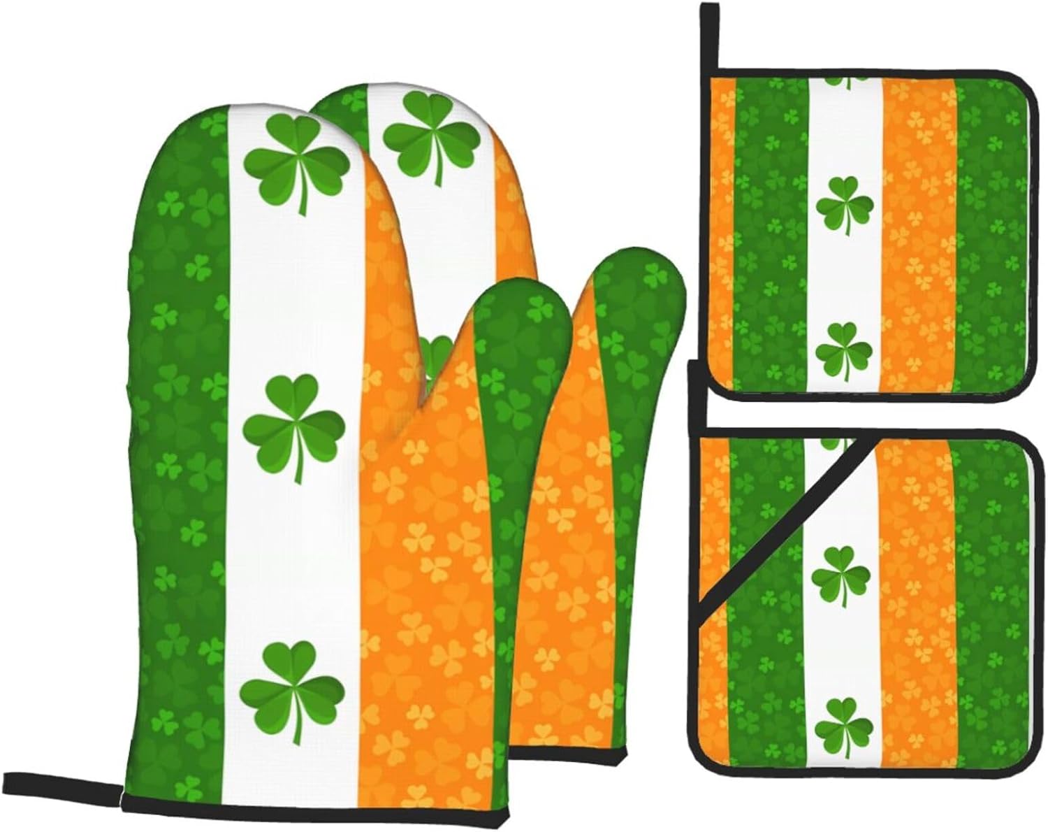 irish flag Oven gloves and heat-resistant mat 4-piece set. Suitable for grilling, microwave oven frying, and baking