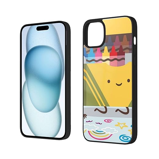 Niedliche Buntstifte-Box für iPhone 15, weiches Glas, Fallschutz, mit verbessertem doppellagigem TPU + Acryl-Hülle