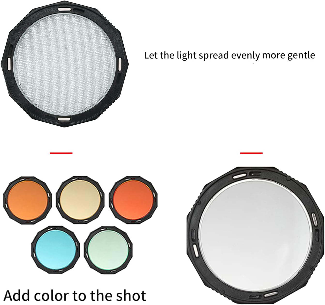 TR-09 Magnetic Round Head Flash Accessory Kit for Godox V1 V1 Pro V100 Flash and Godox H200R AD200 AD200Pro AD200Pro II Strobe Light, Included Barn Door, Snoot, Color Filter, Reflector