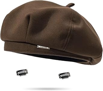 huablo French Beret Hats for Women Beige Beret hat Solid Color Cotton Beret Cap for Womens Girls Lady