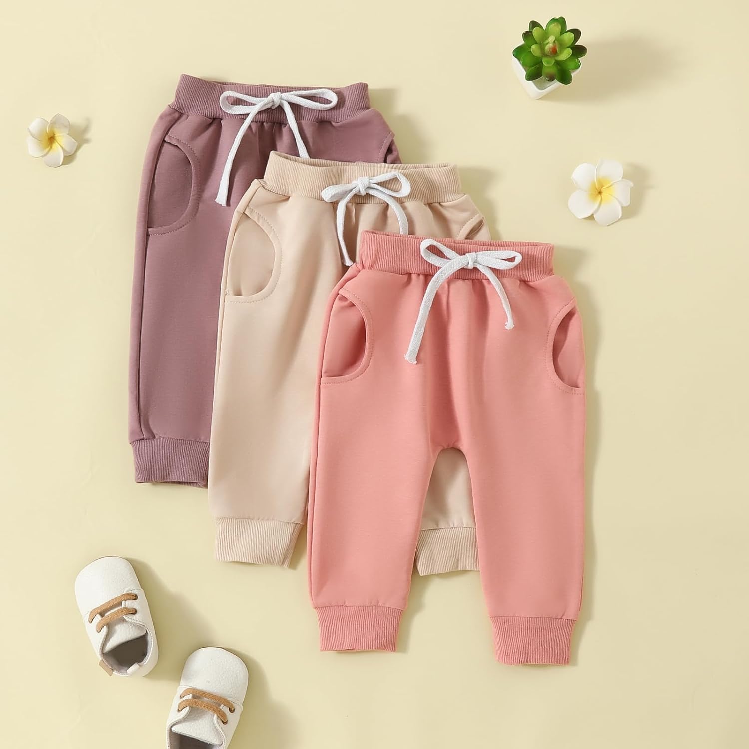 Toddler Baby Boys Girls Sweatpants 3 Pack Solid Color Elastic Waist Bottom Pants Newborn Infant Trousers - Image 2