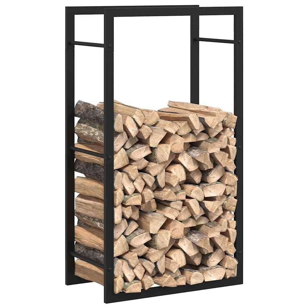 Fengshui Brennholzregal Stahl Schwarz 50x28x94 cm | Pulverbeschichtet, witterungsbestandig, mit Wandhalterung, fur trockenes Brennholz