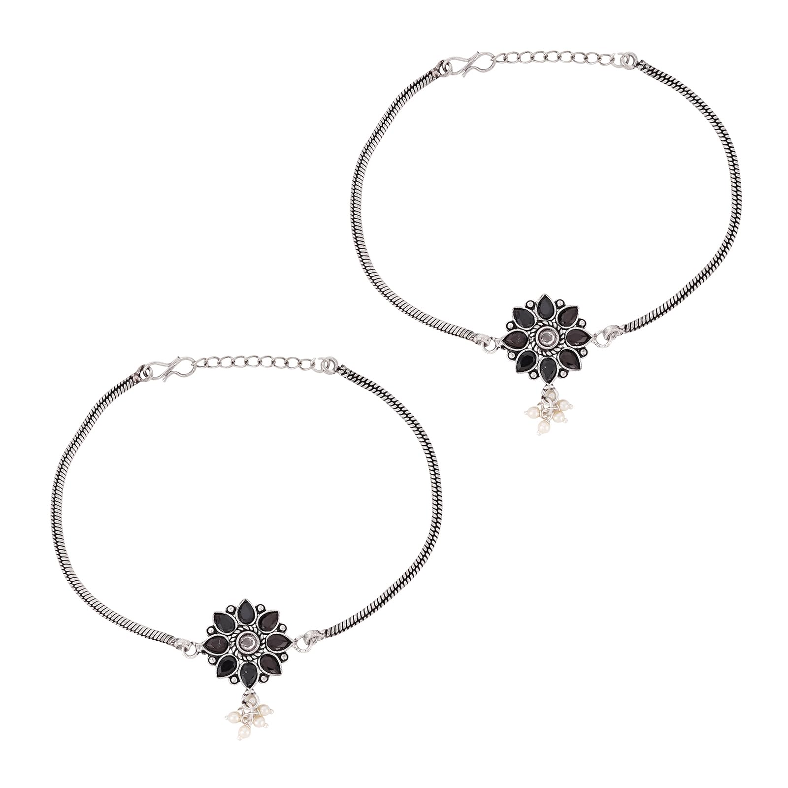 Veeradedvi Blue Silver Oxidised Anklet-image-32