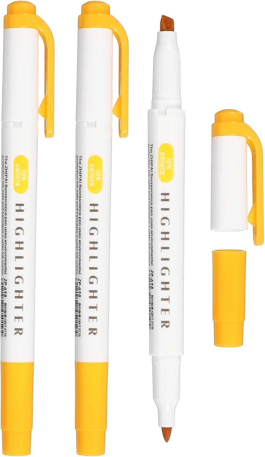 PATIKIL Highlighter Pen, 3 Pack Double Ended Highlighter Broad and Round Tips Marker Pens Studying Supplies for Office Home Daily Use, Gold
