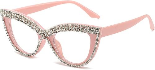 Gafas de lectura de ojo de gato con diamantes de imitación de lujo para mujer, con bloqueo de luz azul, marco de lentes para computadora