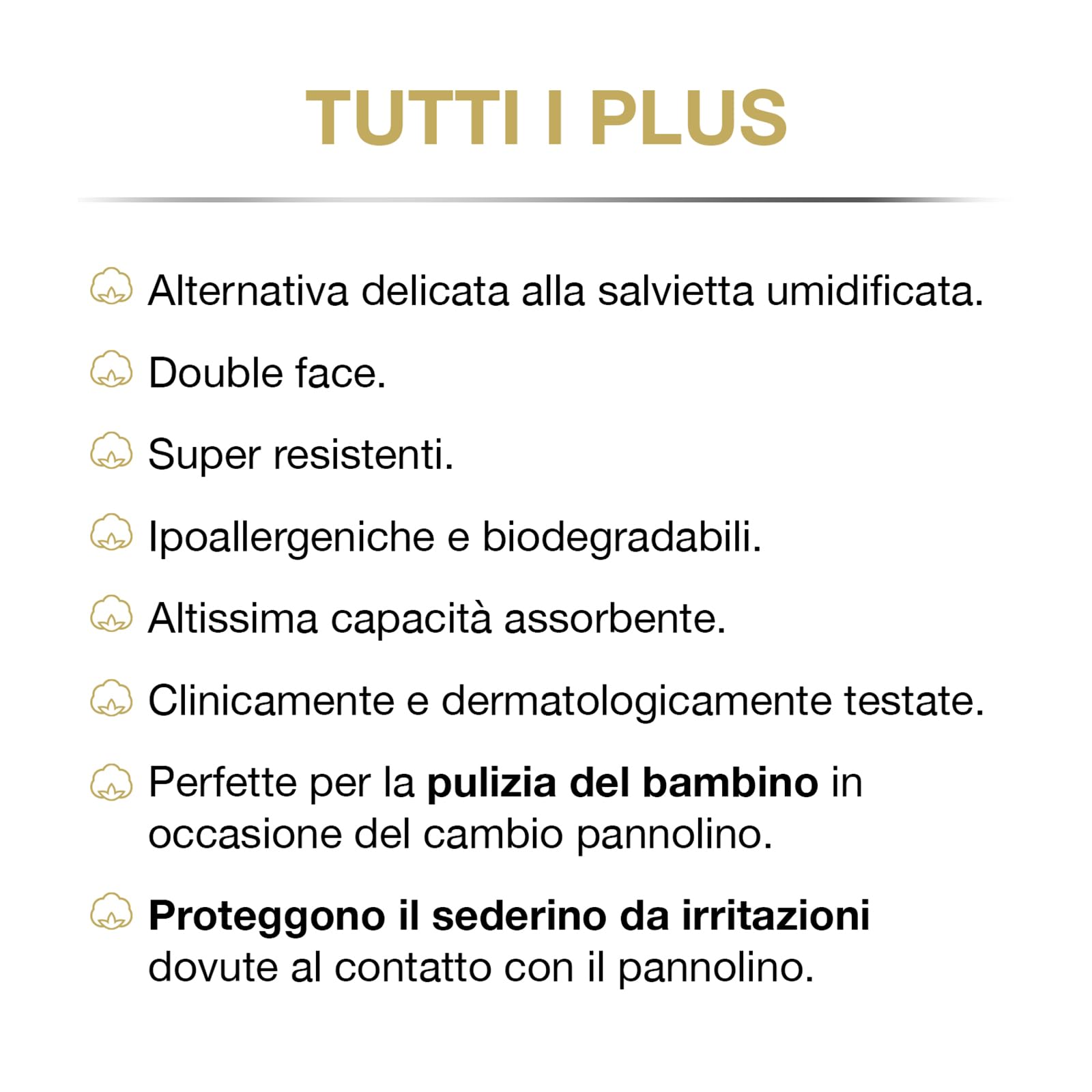 COTTON SOUND GOLD BABY Faldine 60 Pezzi per Bambini, 100% Cotone Idrofilo, Quadrotti 9 x 11 cm, Ipoallergeniche e Biodegradabili, Dermatologicamente Testate, Made in Italy