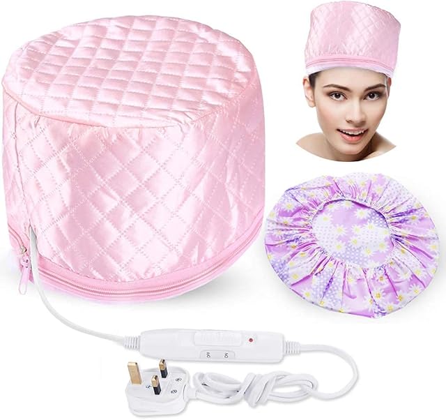 Hair Cap Treatment Steamer - Deep Conditioning Thermal Heat Caps Electric for Afro Hair Hot Care Hat Home Spa with 2 Mode /Pink (UK Plug)