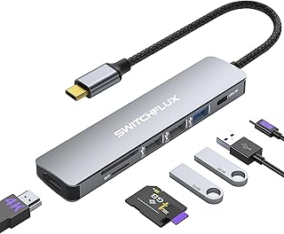 SWITCHFLUX USB C Hub, 7 in 1 USB Type C Hub with 4K HDMI, 100W PD, USB3.0, 2 USB2.0, SD/TF Card Reader, USB C Hub Dongle Multiport Adapter for MacBook, Laptops and USB C Devices